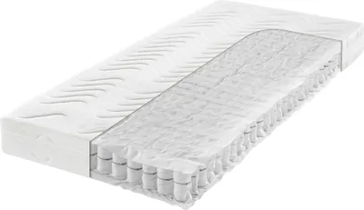 A cutaway view of a mattress showing its internal spring structure.