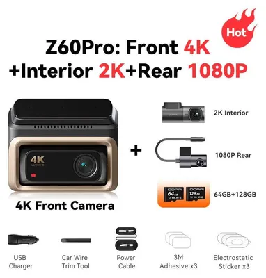 Produktbild von Dashcam – Autokamera mit 3 Kanälen, 4K-Bildqualität, Nachtsichtfunktion und WLAN