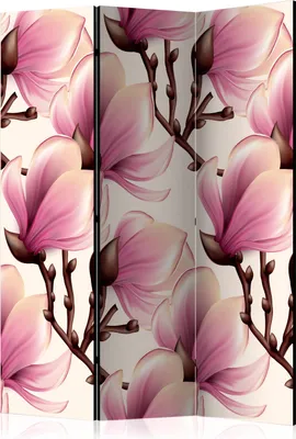 Produktbild von 3-teiliger Einseitiger Vlies Paravent - Blooming Magnolias 135x172 cm Blumen b-B-0314-z-b