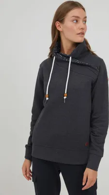 Produktbild von OXMO OXUdine Damen Langes Sweatshirt Pullover Longpullover Schlakragen Troyer mit Kordeln mit Muster
