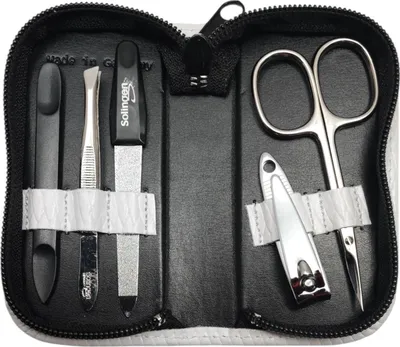 Immagine prodotto di set per manicure da 5 pezzi in vera pelle -  Germany | Solingen strumenti in astuccio bianco