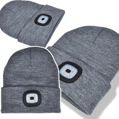 Produktbild von LED Mütze Wintermütze Beanie mit Licht USB aufladbar 3 Leuchtmodi Grau