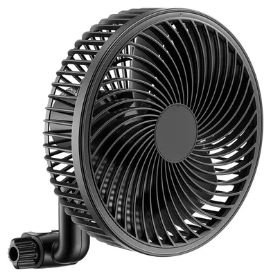 Image de Ventilateur oscillant à pince SucceBuy avec connexion USB, puissance de 10 W, 9 vitesses et mode circulation, idéal pour la circulation de l'air et le refroidissement dans les chambres de culture et les tentes, noir