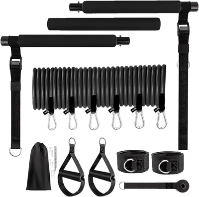 Immagine prodotto di Set di barre Pilates - Fitness per la casa - Allenamento della forza - Resistenza regolabile - Barra da 95 cm - Colore nero
