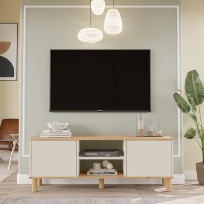 Obrázok produktu pre Skye Decor, kvalitný televízny stojan (s rodičovským zámkom) z dubového dreva a kašmíru, 160 cm