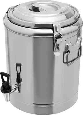 Image de Récipient isotherme pour boissons - Distributeur de boissons pour sac à dos avec robinet - Capacité : 20 l - Acier inoxydable 201 - Maintient la température jusqu'à 8 heures - Pour les événements en plein air - Argent