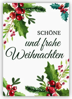 Produktbild von Elegante klassische Weihnachtskarte mit roten Beeren und Weihnachts Grün: schöne und frohe Weihnachten