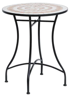 Produktbild von Gartentisch Mosaiktisch Balkontisch Beistelltisch Seviertisch rund Stahl + Keramik Orange + Weiß Ø60 x H71 cm