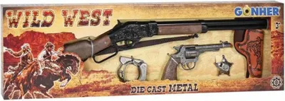 Productafbeelding van Cowboyset, groot - omvat een geweer, revolver, handboeien en een sheriffster