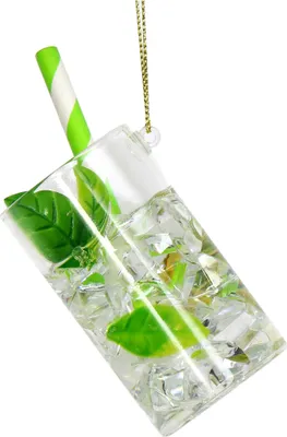 Produktbild von Christbaumschmuck Glas 9cm Mojito Cocktail Figur Grün / Klar