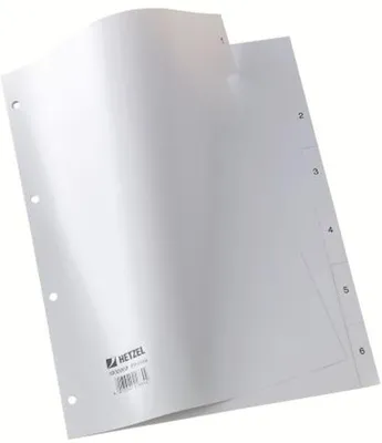 Produktbild von Plastikregister 1-6 A4 PP 6 Blatt grau Packung mit 20 Stück