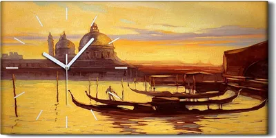 Produktbild von Wandkunst Leinwand Bild Uhr 60x30 Gemälde Stadt Antike Boot Sonnenuntergang - weiße Hände