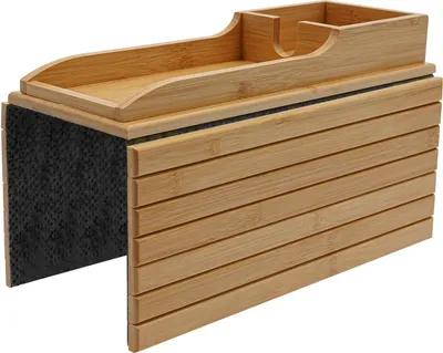 Image de Tablette de table d'appoint en bambou - Table pliable rectangulaire pour canapé - Plateau pliable pour accoudoir - 41,5 x 34 cm - Aspect bois