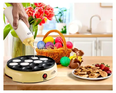 Produktbild von Teigportionierer mit Skala, 700 ml, für Crepes, Poffertjes, Pfannkuchen, Waffeln, Muffins oder Donutteig, Farbe: Weiß/Gelb