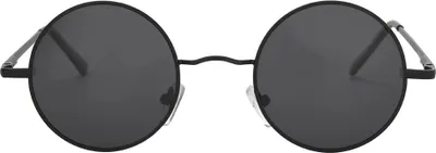 Produktbild von Klassische Vintage-Sonnenbrille aus Metall, Uni, UV-Schutz, runder Rahmen, polarisiert, mit Reißverschlussbox und Reißverschlussbox.