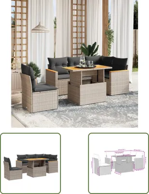 Produktbild von The Living Store 6-tlg. Garten-Sofagarnitur mit Kissen Grau Poly Rattan