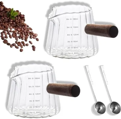 Productafbeelding van PromoHome® espressotassen, set van 2, met houten handvat – 180 ml, transparante espressoglasjes, vaatwasmachinebestendig