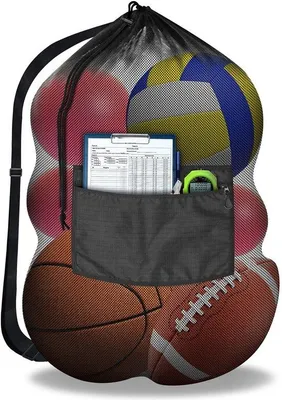 Immagine prodotto di Borsa per il trasporto di palloni Unyqoos®: 62 x 90 cm, realizzata in poliestere 600D con rete in nylon, dotata di coulisse e tracolla regolabile, spazio per 10-15 palloni, tasca frontale