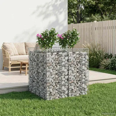 Imagen del producto de Maison Exclusive - Dos jardineras elevadas tipo gavión, 100 x 100 x 100 cm, acero galvanizado