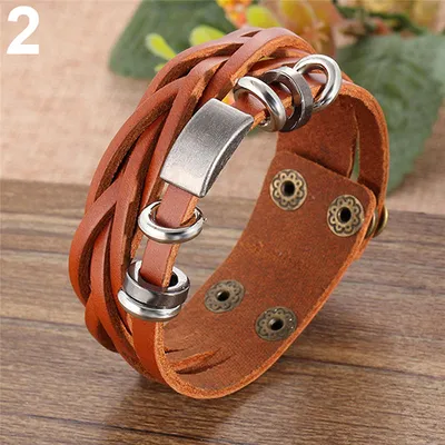 Produktbild von Herren-Armband im Vintage-Stil, mehrschichtig, geflochtenes Kunstleder, Armreif-Braun