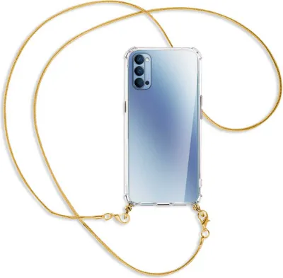 Produktbild von Handykette Backcover-Schutzhülle mit Band (Metall goldfarben) für Oppo Reno4 5G - goldfarbene Kette Snake