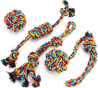 Immagine prodotto di Giocattolo interattivo da masticare per cani, colori dell'arcobaleno, set con guinzaglio e corda, per cani di taglia piccola e media, per la pulizia dei denti e per giocare