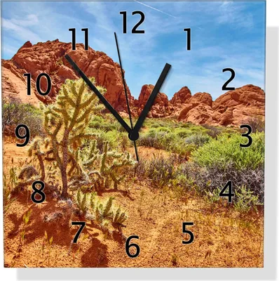 Produktbild von Wallario Design Wanduhr Felsenwüste aus Echtglas, Größe 30 x 30 cm
