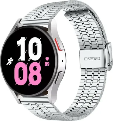 Produktbild von Strap-it Edelstahlarmband - Kompatibel mit Samsung Galaxy Watch 5 Armband 44mm Ersatzarmband Edelstahl - Verstellbarer Verschluss - Hochwertiges Material - für Smartwatch 20mm Armband Silber