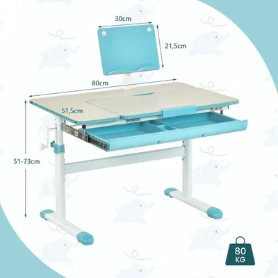 Immagine prodotto di Set da scrivania per bambini regolabile in altezza con piano inclinabile e leggio (tavolo blu)