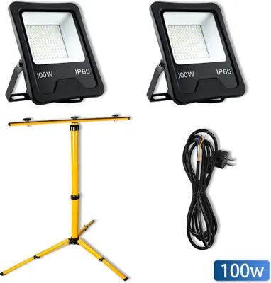 Obrázok produktu pre XINZI 2*100W LED reflektor studená biela so statívom - 8500LM reflektor, 3m kábel + zástrčka, nastaviteľné pracovné svetlo, pre garáž, dielňu, stavenisko