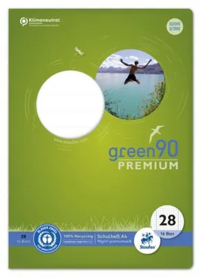 Zdjęcie produktu dla Ursus Green 040782028 Heft - LIN28, A4, 16 Blatt, 90 g/qm, 5 mm kariert mit Randlinien