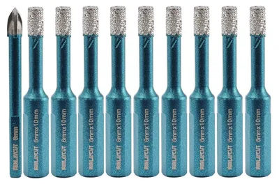Produktbild von Diamant Fliesenbohrer 6mm 10 Stück Vakuumgelötet mit Dreikantschaft für Porzellan, Keramik, Granit, Marmor