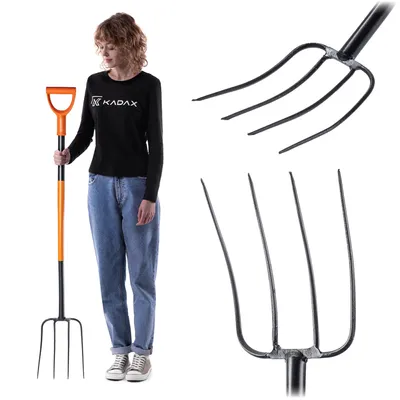 Zdjęcie produktu dla KADAX Widły Gospodarcze 4 Zębne Do Kompostu Siana metalowe Ergo 132cm, Obraz wygenerowany przez AI