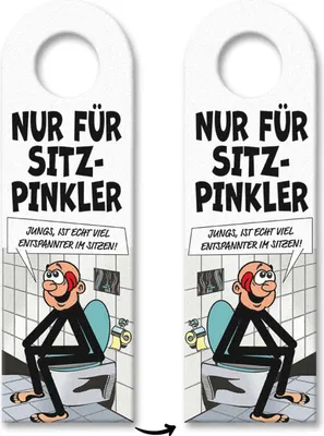 Produktbild von Bitte im Sitzen pinkeln Türhänger 10er Set im Comic-Stil in weiß schwarz