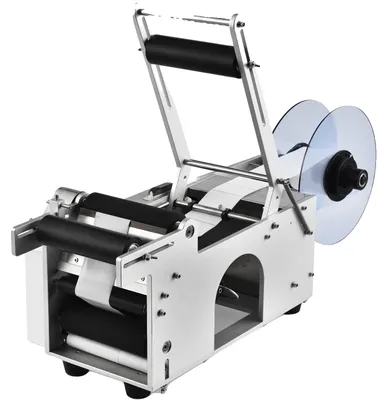 Produktbild von VEVOR Halbautomatische Rundetikettiermaschine, 20-50 Stück/Min, Elektrischer Flaschenetikettierer für runde Flaschen, Rundflaschenetikettierer geeignet für Flaschendurchmesser 0,79-4,72 Zoll (mit Druckstange), Glasfaser