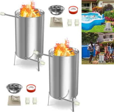 Image de LZQ 2 pièces Chauffe-piscine Tonneau à feu pour piscines Acier inoxydable Bois de chauffage Chauffe-piscine 28 litres Chauffe-piscine Poêle avec raccords Ø36-38mm