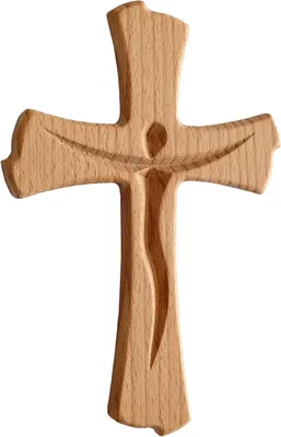 Wandkreuz aus Buchenholz, modern, 20 cm, braun, geölt