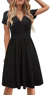 Imagen del producto de Vestido de verano con escote en V, mangas cortas y prácticos bolsillos
