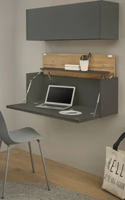 Produktbild von Büromöbel Set Center in matt grau und Wotan Eiche, Büro 2-teilig mit Sekretär