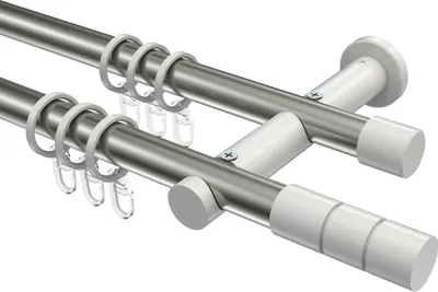 Produktbild von Interdeco Gardinenstange / Vorhangstange Edelstahl-Optik / Weiß, Typ Platon Elanto (Rillenzylinder), 20 mm Ø 2-läufig, 540 cm