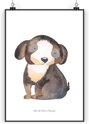Produktbild von Mr. & Mrs. Panda Bild Hund Entspannen DIN A5 - Weiß - Geschenk, wanddeko, Süß, drucke, Entspannt, kunstdruck poster, Liebe, Hundeliebe, Sprüche, Wandbild