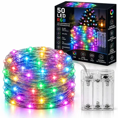 Produktbild von MasterLED LED Lichterkette Weihnachten 5m - 50 LED - RGB Farbwechsel - batteriebetrieben - Innen Deko - 2 Modi - buntes Partylicht