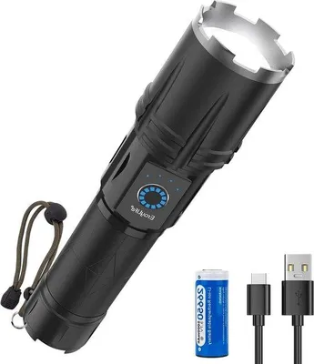 Immagine prodotto di Lampada a LED estremamente luminosa da 30.000 lumen con ricarica USB - 5 modalità di illuminazione - Impermeabile IP65 - Funzione zoom - Per attività all'aperto, escursioni e situazioni di emergenza