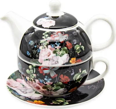 Obrázok produktu pre Kanvica porcelán 450ml + hrnček 350ml KVEŤ čierna