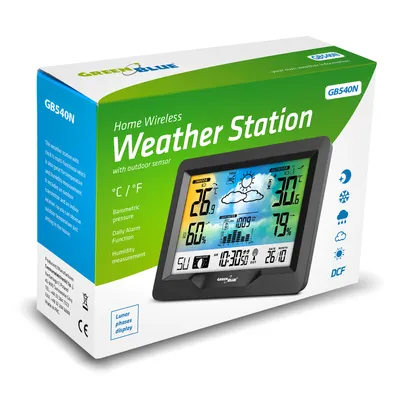 Immagine prodotto di Stazione meteo radio GreenBlue, a colori, con DCF, fasi lunari, barometro, calendario, alimentatore, GB540N