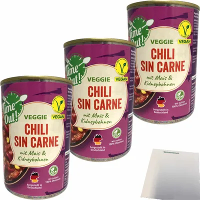 Produktbild von Time Out Chili sin Carne 3er Pack (3x400g Dose) + usy Block