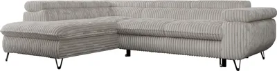 Produktbild von Ecksofa Sofa Grau, Wohnlandschaft L-Form mit Schlaffunktion und Bettkasten, Schlafsofa mit Bettkasten, Sofa mit Einstellbare Kopfstützen, Peter L - Hellgrau Cord - Links Grau