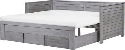 Zdjęcie produktu dla BELIANI Łóżko szare drewniane 90 x 200 cm ze stelażem wysuwane dodatkowe łóżko 3 szuflady skandynawskie