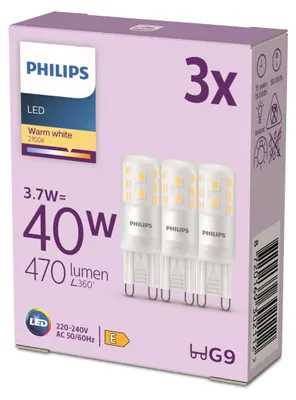 Obrázek produktu pro Philips Kapsle, 40 W G9 G9, 3×, 3,7 W, 40 W, G9, 470 lm, 15000 h, Teplá bílá