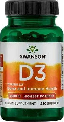 Zdjęcie produktu dla Witamina D3 5000 IU 250 kapsułek miękkich Swanson Health Products
